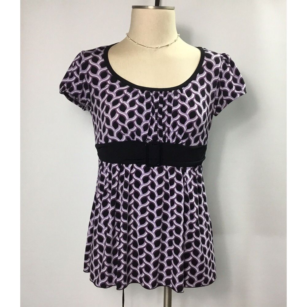 I. N. San Francisco blouse Women's Size M purple black cap sleeve black trim